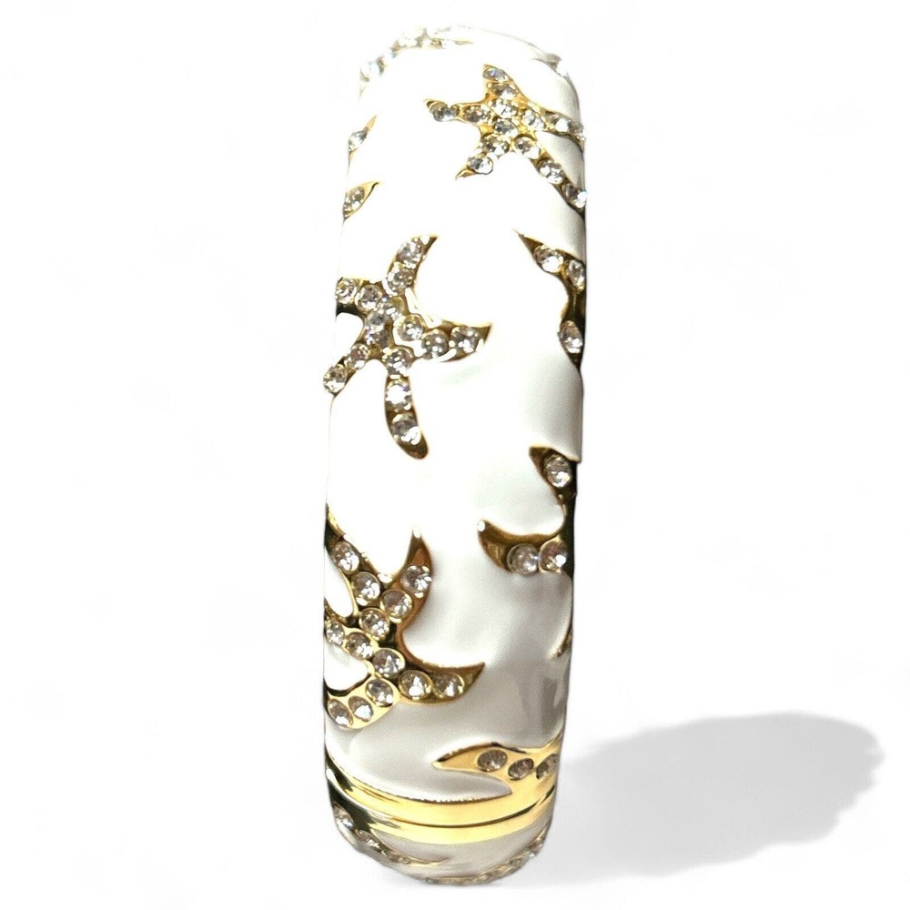 Tommy Bahama Gold Tone White Starfish Bracelet 7" Rhinestone Enamel Bangle